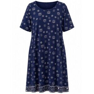 Vermont Country Store Dress Size 2x Navy Blue Short Sleeve Print 100% Cotton